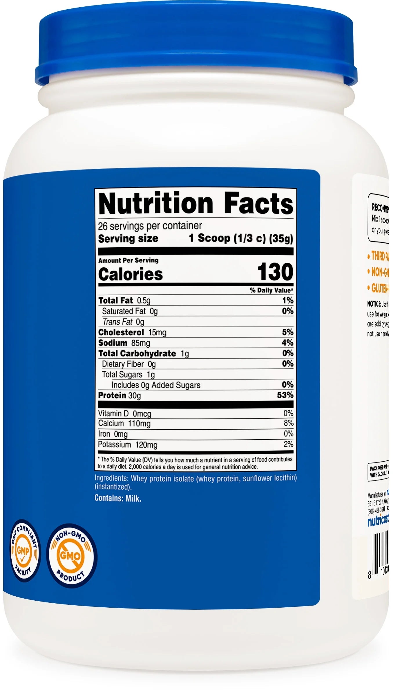 Whey Protein Isolate Powder (Unflavored) 2LBS - Non-Gmo & Gluten Free