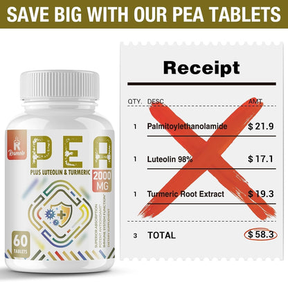 1500 MG Palmitoylethanolamide with Luteolin 98% & Turmeric, High Absorption, Micronized Pea Supplement for Discomfort Management- USA Made - 60 Tablets
