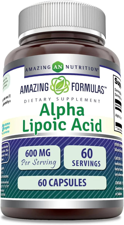 Amazing Formulas Alpha Lipoic Acid 600Mg 60 Capsules Supplement | Non-Gmo | Gluten Free | Made in USA
